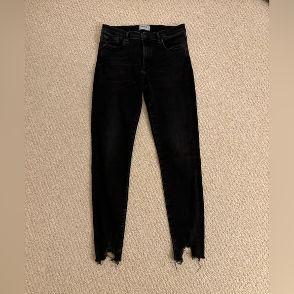 AGOLDE Sophie Mid Rise Skinny Ankle Jeans in Black with Distressed Hem - Picture 2 of 12